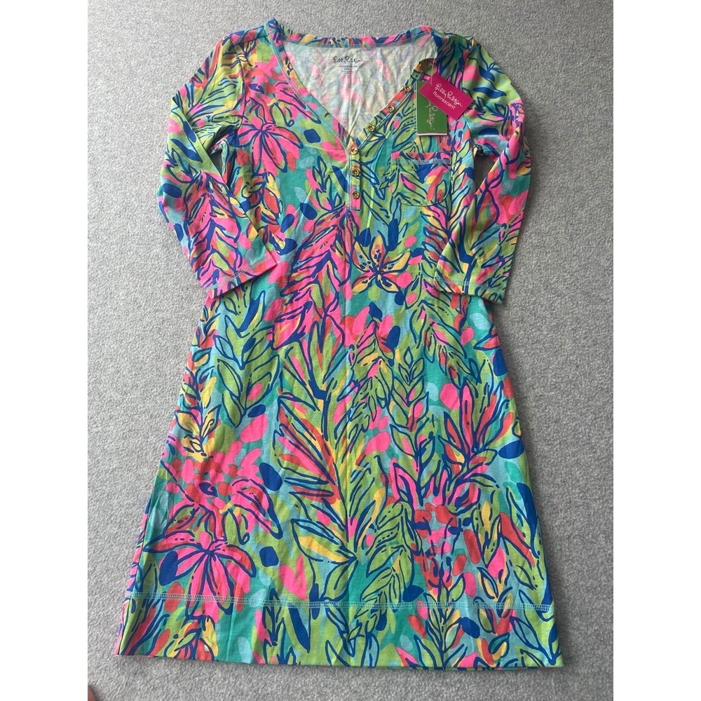 Lilly Pulitzer Palmetto Dress Pima Cotton Floral Henley Multi 81319 Small NWT